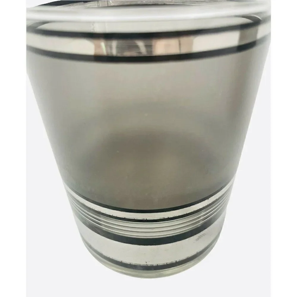 Vintage MCM Culver Silver Stripe Glass Set of 2 Bar Whiskey Loball Hiball Pair